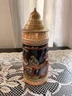 German Lidded Beer Stein W  Pewter Lid  Vintage West German Relief