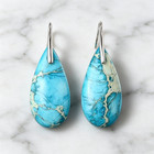 Natural Turquoise Teardrop Drop Earrings 925 Sterling Silver Hooks Boho Western