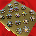 Vintage Gold Tone Aurora Borealis Ab Rhinestone Compact Case Mirror Puff