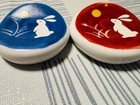 Chopstick Rest Moon Rabbit Set Of 2 Blue Red Ceramic