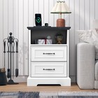 Nightstand With Charging Station  Rustic Wood Bedside End Table For Bedroom
