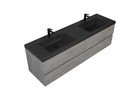 Allreno - 70  Wall-mounted Double Sink Bathroom Vanity Cabinet In Gray With Blac