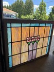   Large Antique Stained Glass Window Roses   44 X 35   Architectural Salvage