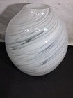 Vintage Hand Blown Glass White Swirl Vase Large Garden Decor 12  Tall