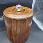 Vintage Vermillion Real Walnut Ice Bucket Mcm W  Original Liner Crystal Top 8 