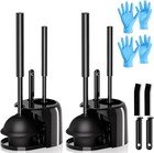 2pcs Toilet Plunger   Brush Set W  Crevice Cleaner Extra Long Handle Black