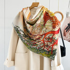 70  Cashmere 30  Silk Wrap Scarf Garden Print Double Face Print Shawl 135x135cm