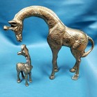 Vtg Mcm 8 25  Giraffe Mom   5 25  Baby Brass Figurines Set