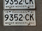 Rare 1961 Michigan License Plate Plates Pair With Wear Chevy Ford Dodge