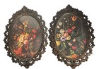 2 Vintage Made In Italy 8    Ornate Brass   Glass Filigree Oval Picture Frames