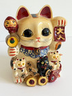 Maneki Neko Beckoning Lucky Cat Family Coin Bank Vintage Style Daruma   Tai Koi