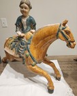 Chinese Pottery Tri Colored Horse And Rider Figurine Tang Dynasty Sancai
