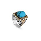 Jewelry Pit - Handmade Mens Turquoise Ring In 925 Sterling Silver - Genuine