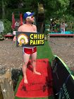 Vintage Chief Paint Paint 2sided Metal Sign 28x12 W  Indian Head W  Dress