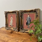 Vintage Completed Needlepoint Petit Point Framed Lady   Gentlemen Victorian Deco