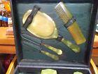 Vintage 10 Pc  Celluloid Bakelite Green Pearl Art Deco Dresser Vanity Set W Case
