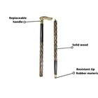 Solid Wood Walking Stick Cane Brass Antique Look Vintage Replaceable Handle Gift