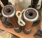 Antique Wooden Empty Spools With Metal Ends Pre-1930 Brown Beehive Pair