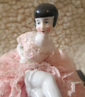 Vintage Lovely Porcelain Half Doll With Legs Pin Cushion