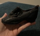 Antique Victorian Baby Shoes Black Leather Buttonup Hand Sewn 1800s Doll Display