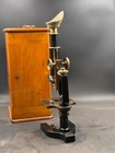 Antique Bausch   Lomb Brass Microscope W  Wooden Case    
