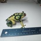 Beaded Wire Frog Sculpture Figurine Handmade Green W red Eyes