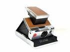 Vtg      Polaroid Sx-70 Instant Land Camera Tan Brown Leather Aluminum Flat Retro