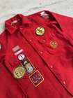 Vtg Boy Scouts Of America Official Red Wool Button Up Jacket W patches Men   s Med