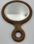 Antique Wooden Hand Held Beveled Mirror Vintage Round Vanity Looking Glass 10 