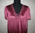 Vanity Fair Nylon Burgundy With Matching Lace Trim Night Gown Usa Size S
