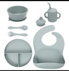 Silicone Plate Set For Babies Toddlers - Plate  Bowl  Spoon  Spork  Plate  Bib