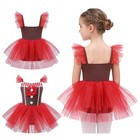Kids Girls Christmas Man Gingerbread Costume Ballet Dance Tutu Dress Sleeveless 
