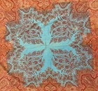 Antique 19th C French Paisley Piano Shawl W  Turquoise Center  B068