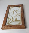 Vintage 1980s Bearded Unicorn Pyramid Mirror Oak Wood Wooden Frame Wall Decor