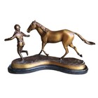 Antique Delaware Park Bronze Sculpture Horse With Jockey On Marble Base