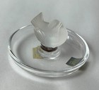 Lalique Pinson Finch 1970s Art Glass Ring Dish Clear   Frosted Crystal 2    Tall