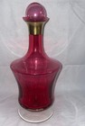 Cranberry Glass Decanter W  Stopper Gold Rimed Neck 10 5 8 Inches High