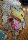Vintage Red Butterfly Stained Glass Sun Catcher Iridescent Wings 11    Opalescent