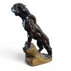 Vintage Mcm Ceramic Black Panther Jaguar Statue 19 5in Mcm Made In Mexico Decor