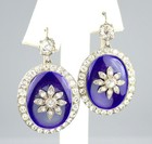 Antique Victorian Georgian Revival Silver Gold Blue Enamel Paste Floral Earrings