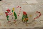 Vintage Kids Holiday Christmas Cups Jsny  Plastic Mugs 3d Lot Of 2 Snowman Drumm