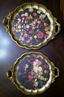 Vtg Italian Florentine Gold Gilt Wood Compost Resin Trays X2 Hand Painted Floral