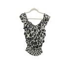 Michael Kors Black   White Animal Print Flutter Sleeve Smocked Blouse Top Size L