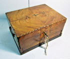 Rare C1840 s Wooden Chestnut Sewing Box With Inlaid Lid Interior W thread Spools