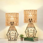  Boho Table Lamps Set Of 2  Industrial 2pack Woven Shade black Cage Base