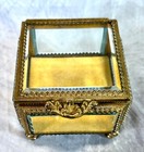 Vintage American Cut Crystal Corp Glass Jewelry Box Casket Ormolu Gold Japan