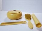 Vintage French Ivory Celluloid 4 Pc Vanity Dresser Set Comb Brush Powder Box