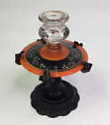 Vintage Candlestick Holder Reverse Painted Glass Black Orange Cast Iron Stand