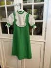 Vintage 1970s Girls Party Maxi Dress Sz 7 Green Lace Brady Bunch Retro Usa Union