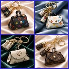 Mini Purse Key Chain Ring Bag Purse Charm Tassel Monogram Faux Pu Leather Luxury